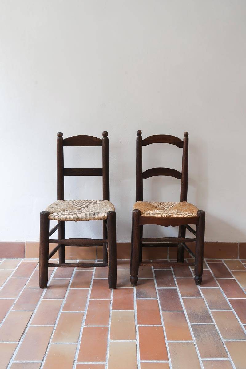 Pair of straw farm chairs