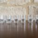 Set, vintage crystal whiskey decanter with 6 glasses, by Luigi Bormioli, circa 70's