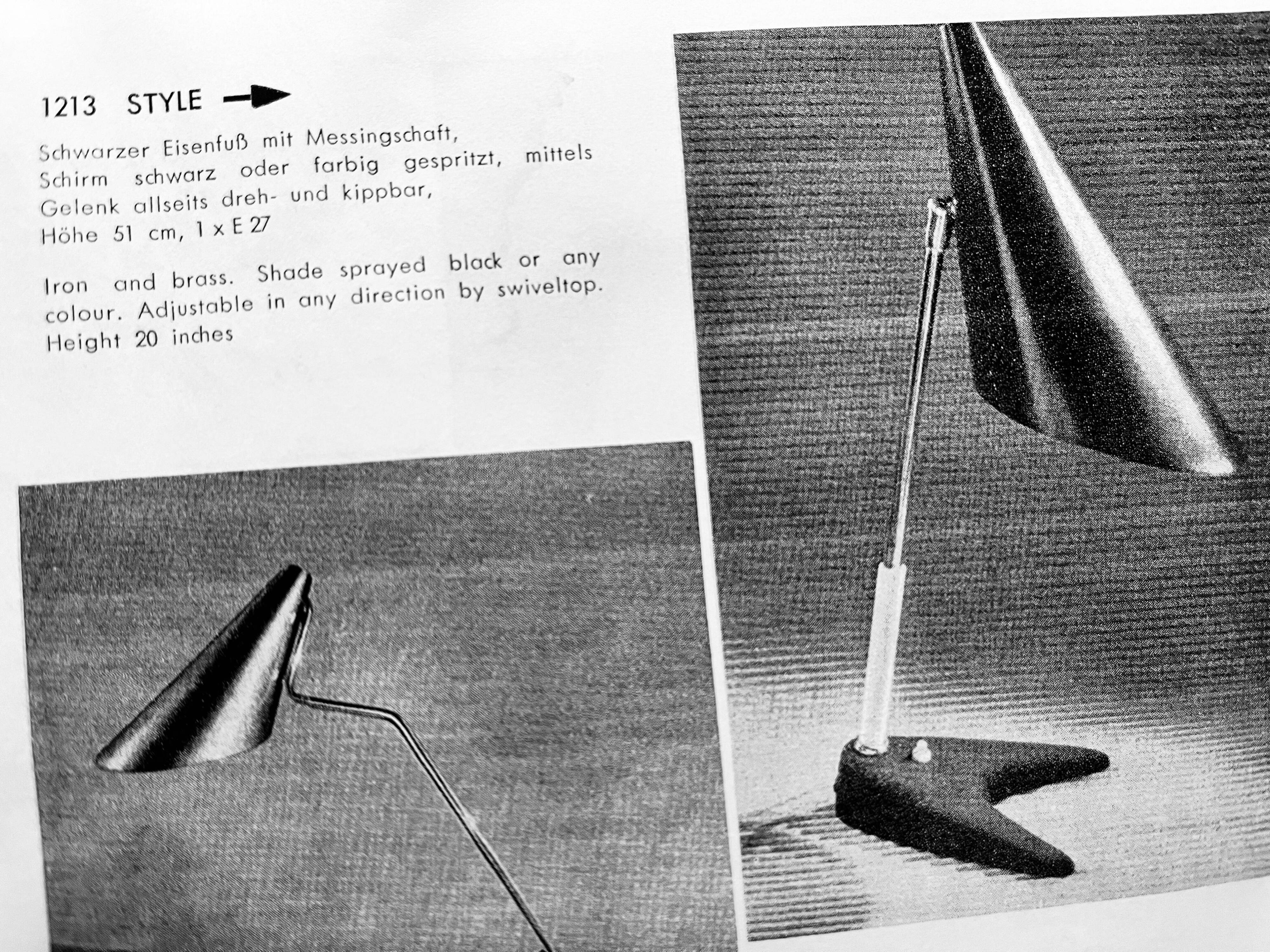 Red brass table lamp in the style of J.T. Kalmar, mid-century, Vienna, Austria, 1950s.