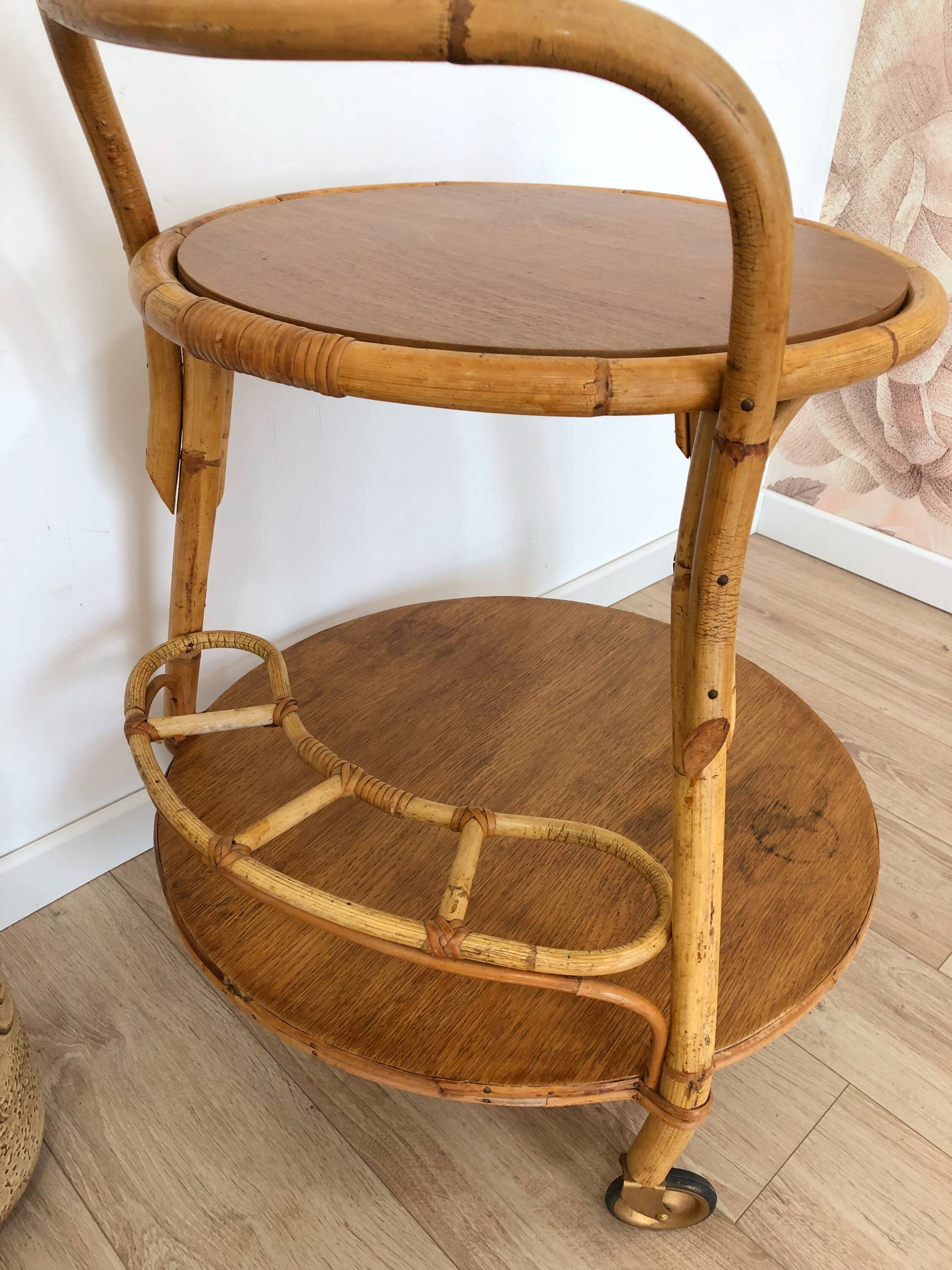 1960s/70s rattan rolling bar/serving cart