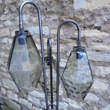 Large tripod steel lamppost and blown glass 1970