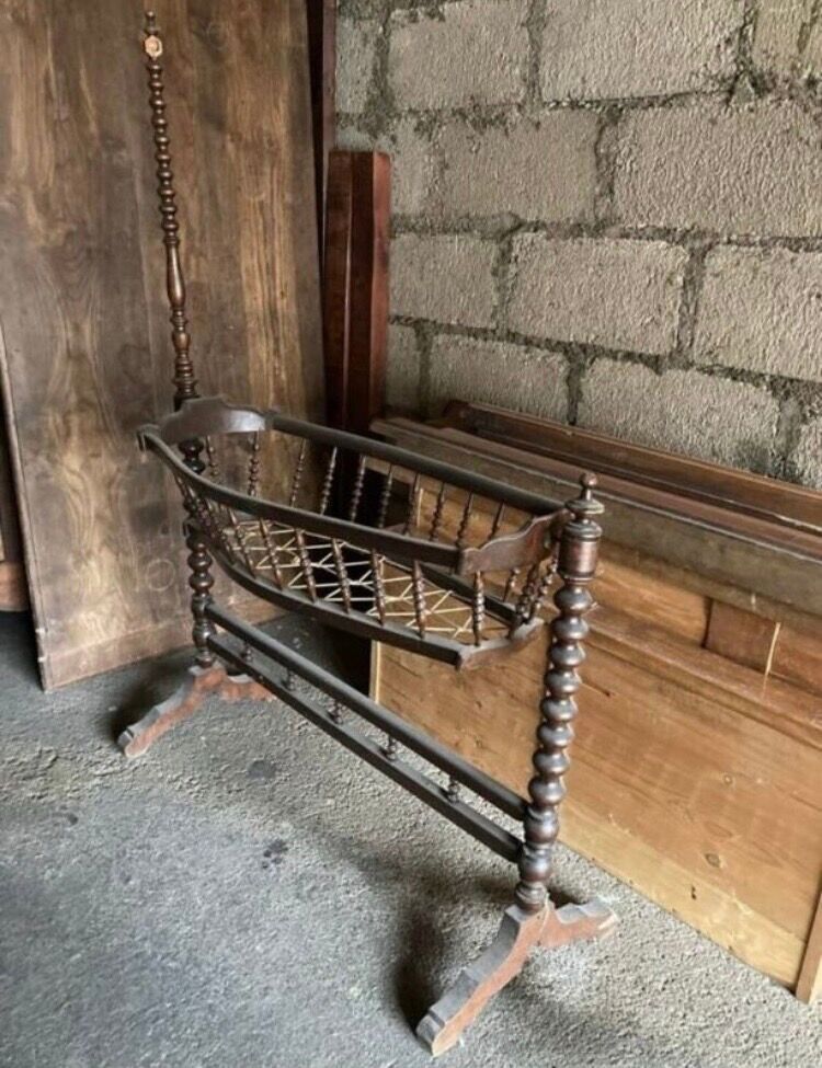 Antique turned wooden cradle