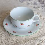 Vintage porcelain cup and saucer - Cherry pattern