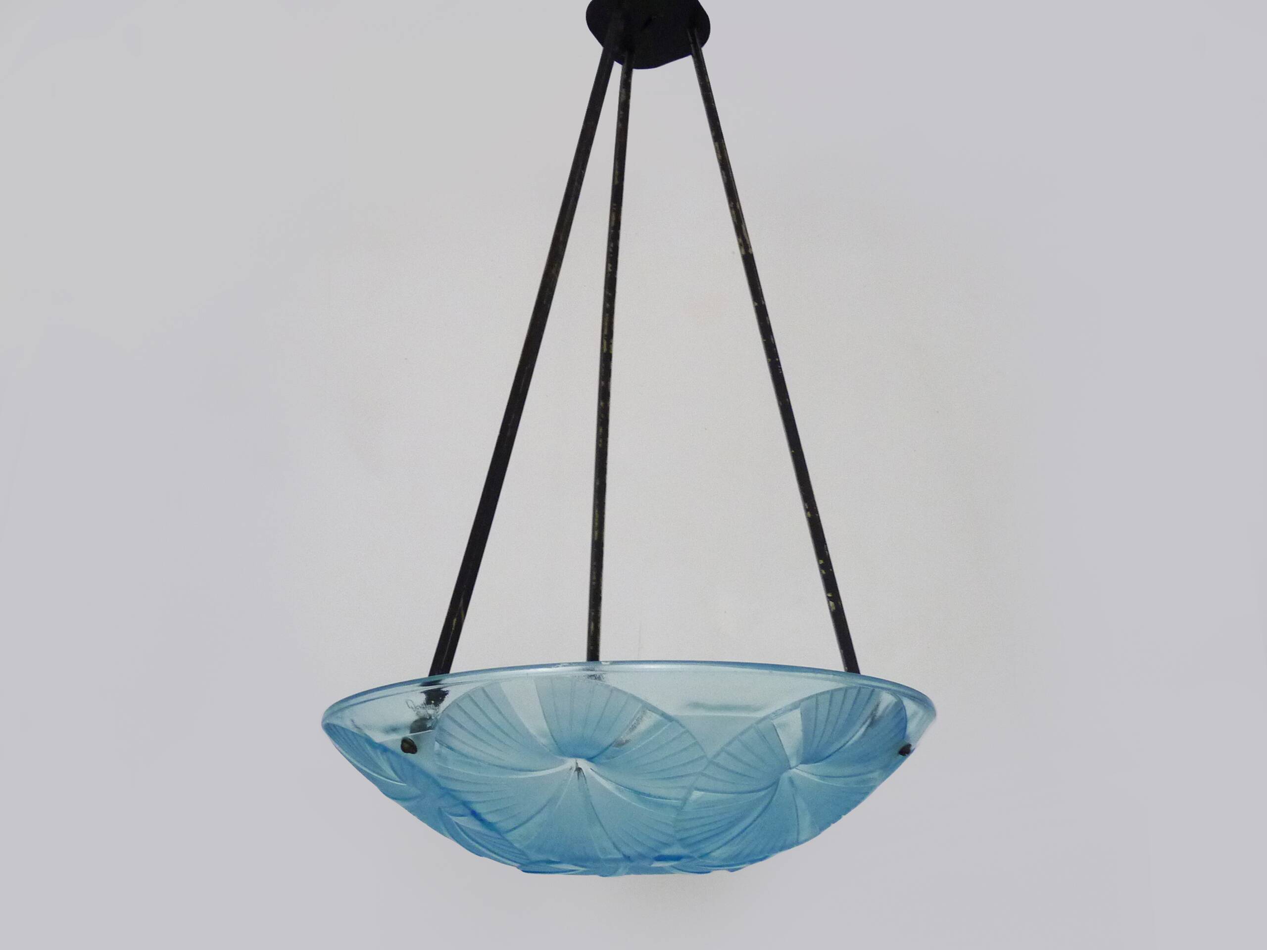 Antique DEGUE chandelier, Art Deco pendant bowl 1 light, in glass paste.