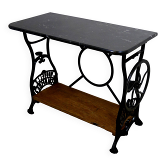 industrial cast iron and marble console table