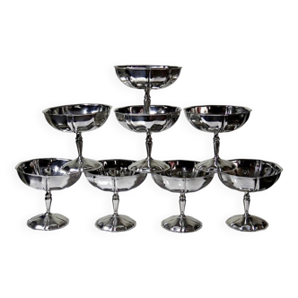 8 Coupelles à dessert sur pied en inox vintages style bistrot