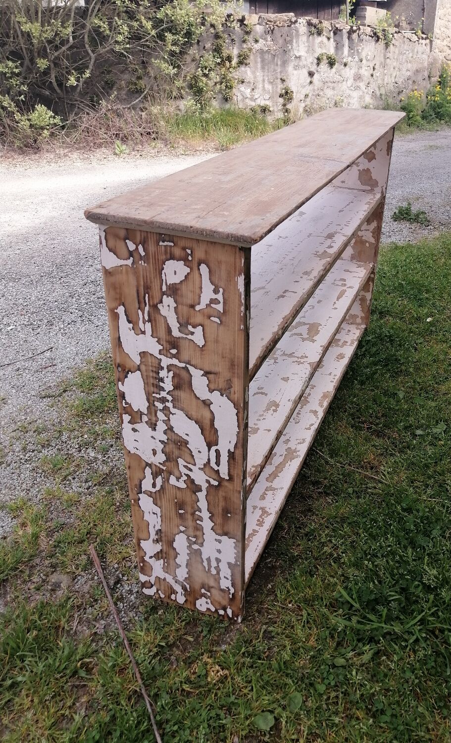 Old shelves in raw wood
