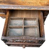 Desk with tiered secret drawer in solid oak Louis XIII
