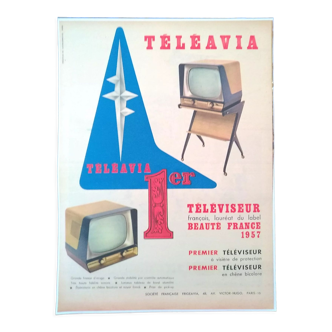 A paper advertisement the Téléavia 1st television with protective visor year 1957