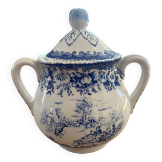 Sugar bowl in faience Toile de Jouy from Lunéville