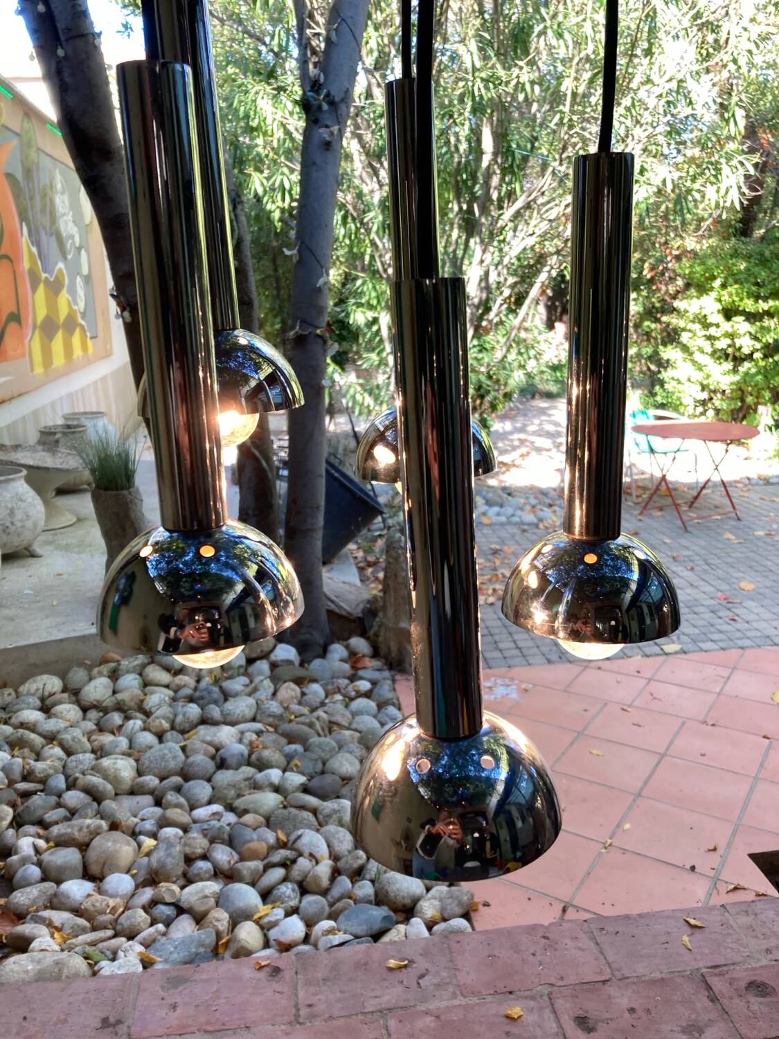 5-light vintage 70s chrome cascade pendant light