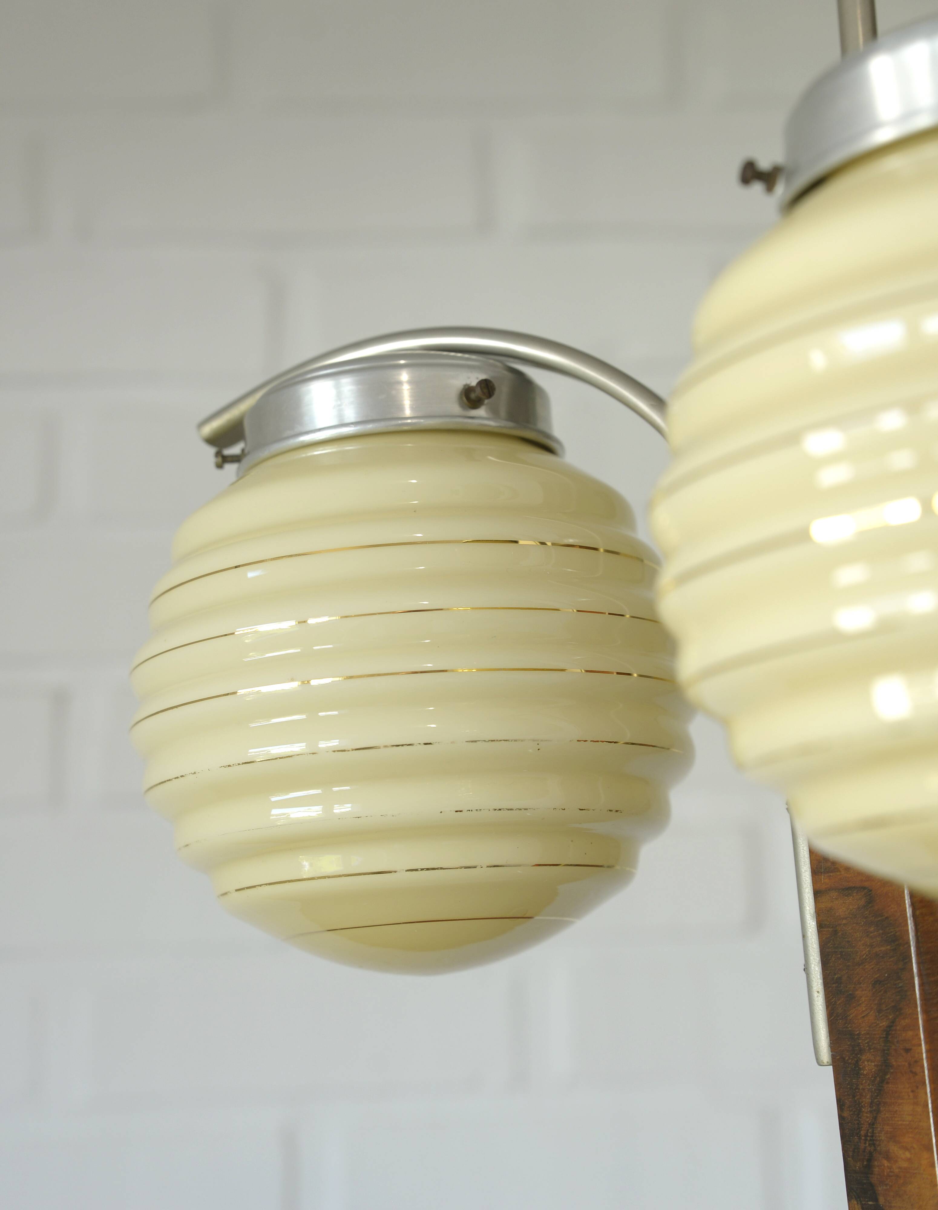 Original Art Deco Chandelier Antique Hand Blown Glass Pendant Light 1940's