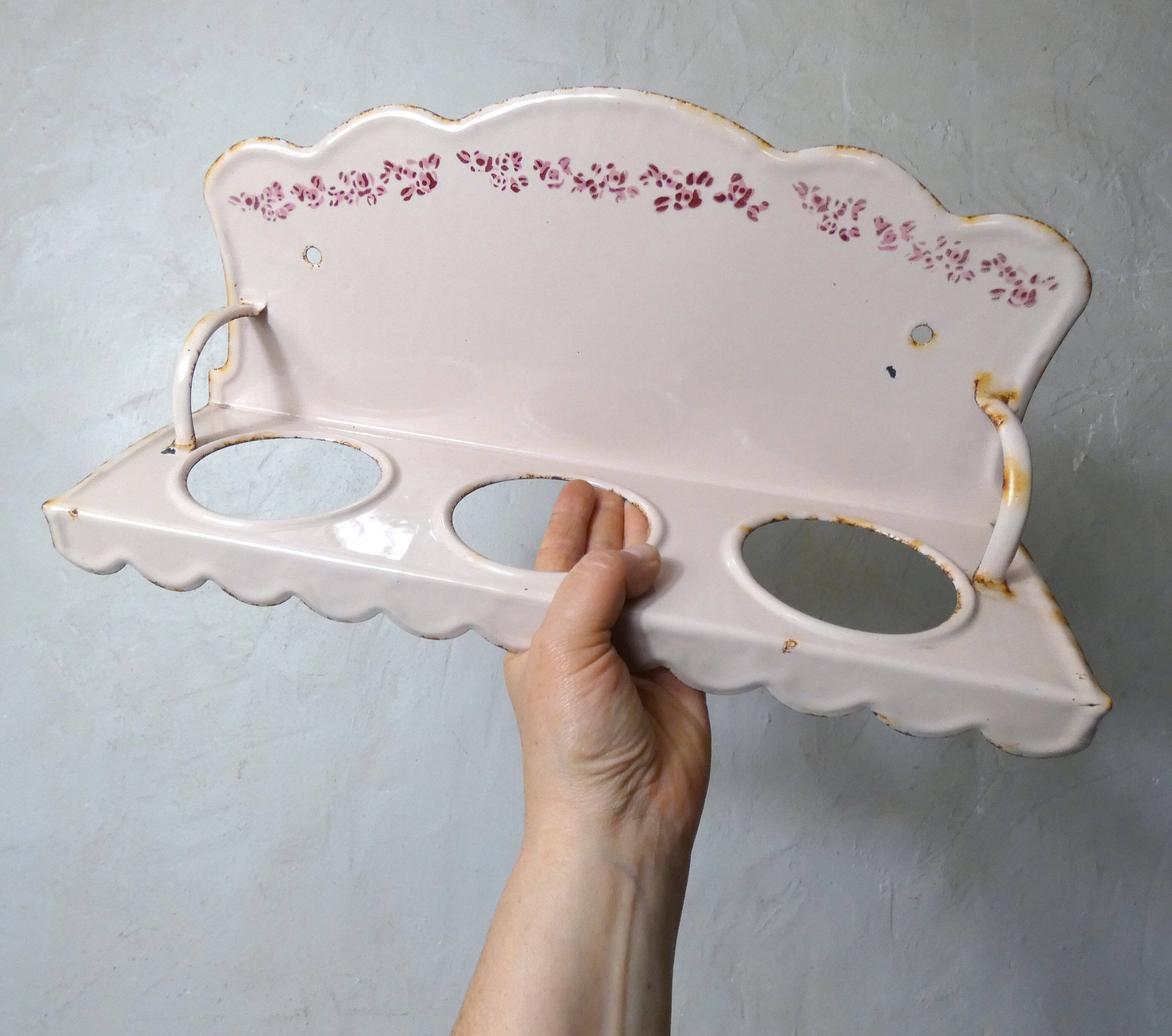 vintage powder pink enamelled steel plant stand