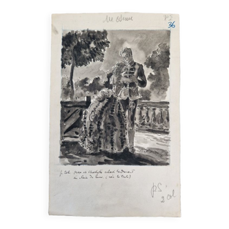 Encre sur papier de jacques boullaire (1893-1976) - encre et lavis d'encre sur papier - max et charlotte enlacés