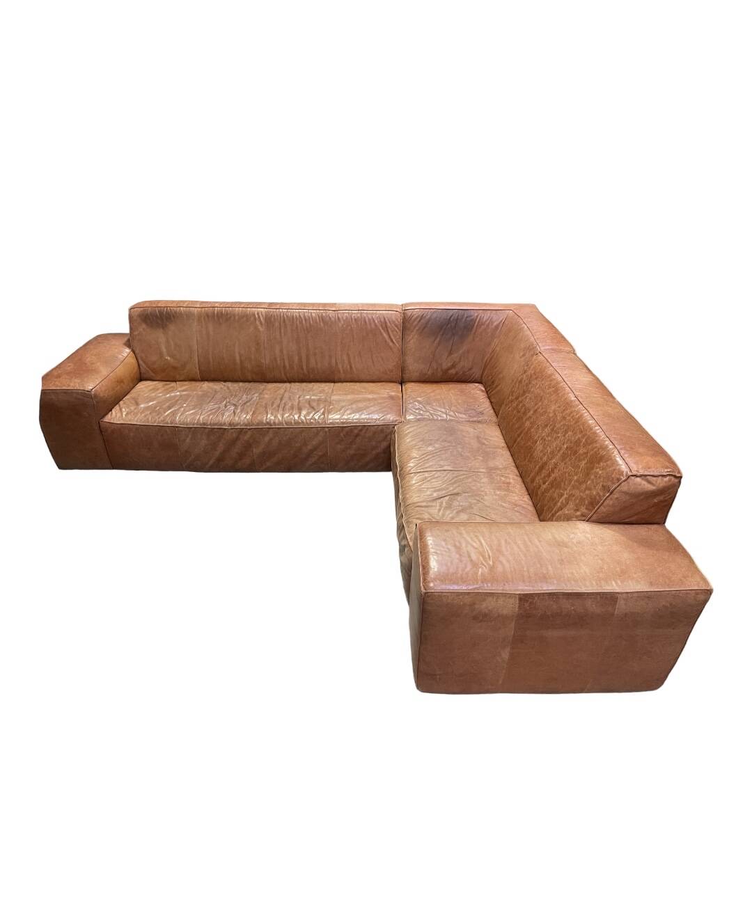 XXL Vintage patinated leather corner sofa 1980