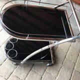Vintage chrome and smoked black glass bar cart - 1970s design