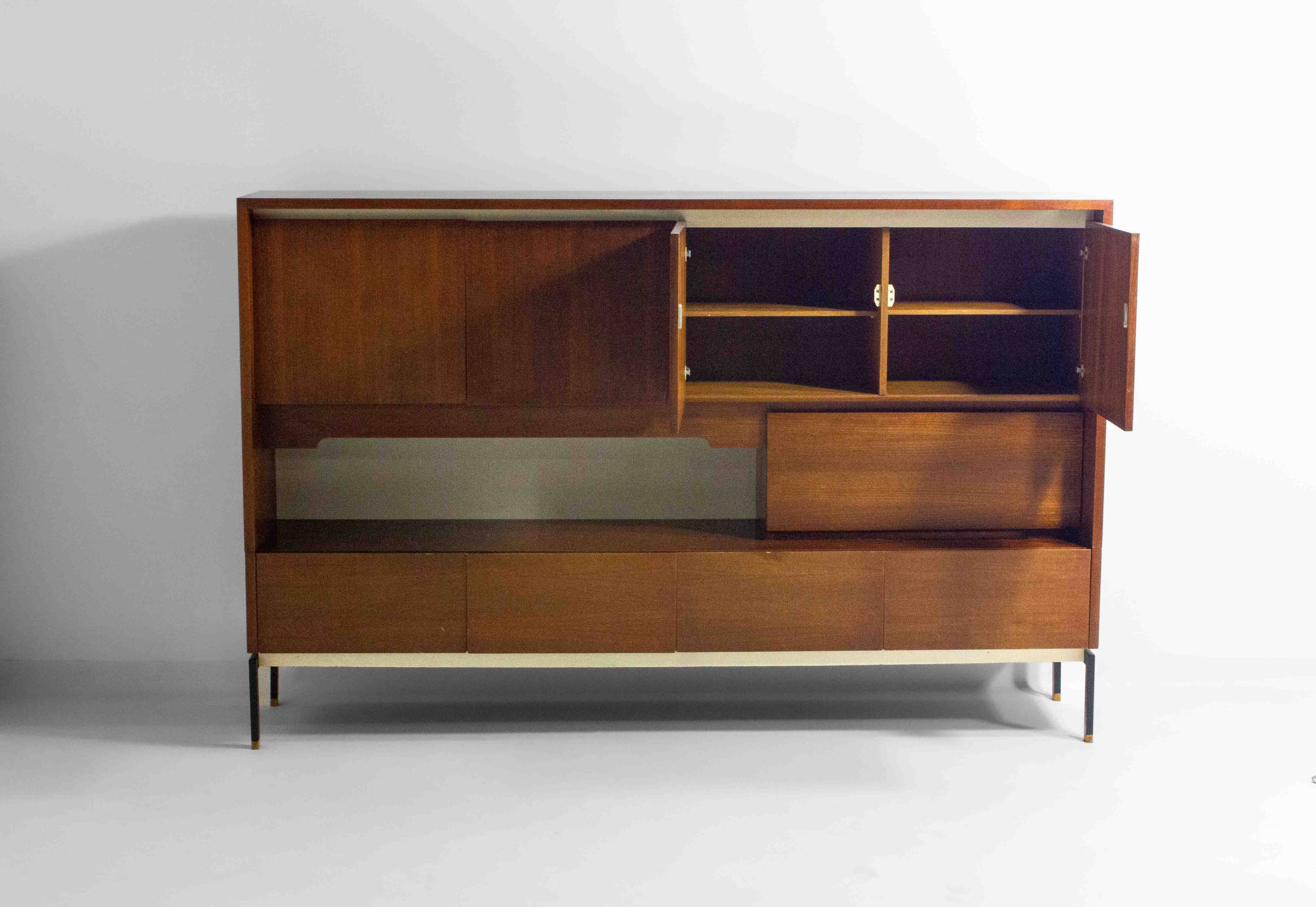 Minimalist backlit highboard in teak, Belgium 1960s
