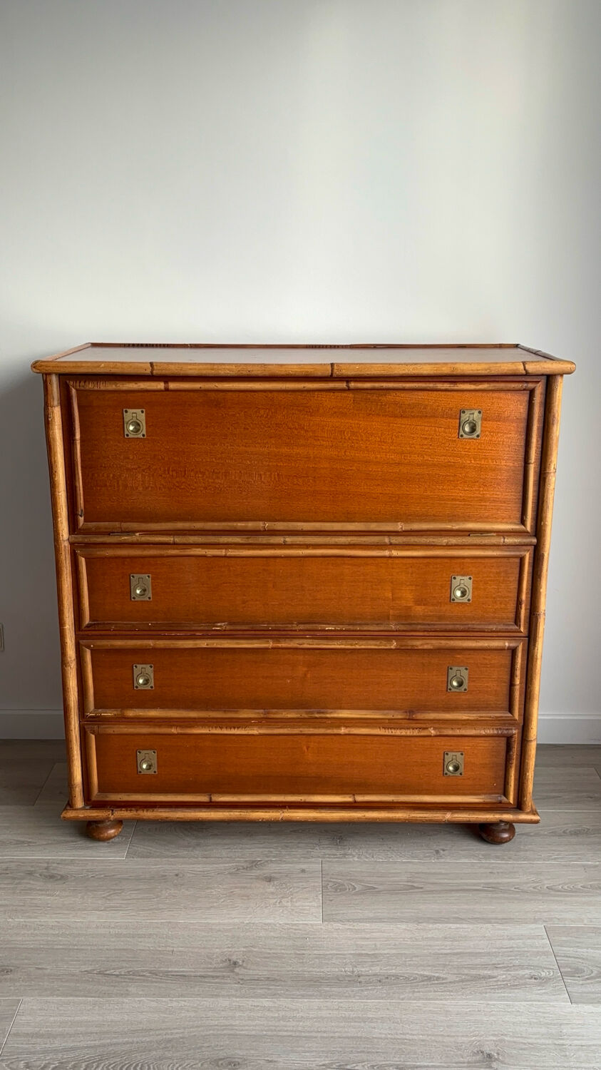 1970s wooden and bamboo bar cabinet