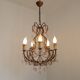 Vintage Italian 5 Arm Gilded Metal Cage Chandelier Beads &Pink Murano Drops
