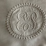 19th-century XXL linen fabric embroidered with polka dots, width 260cm.
