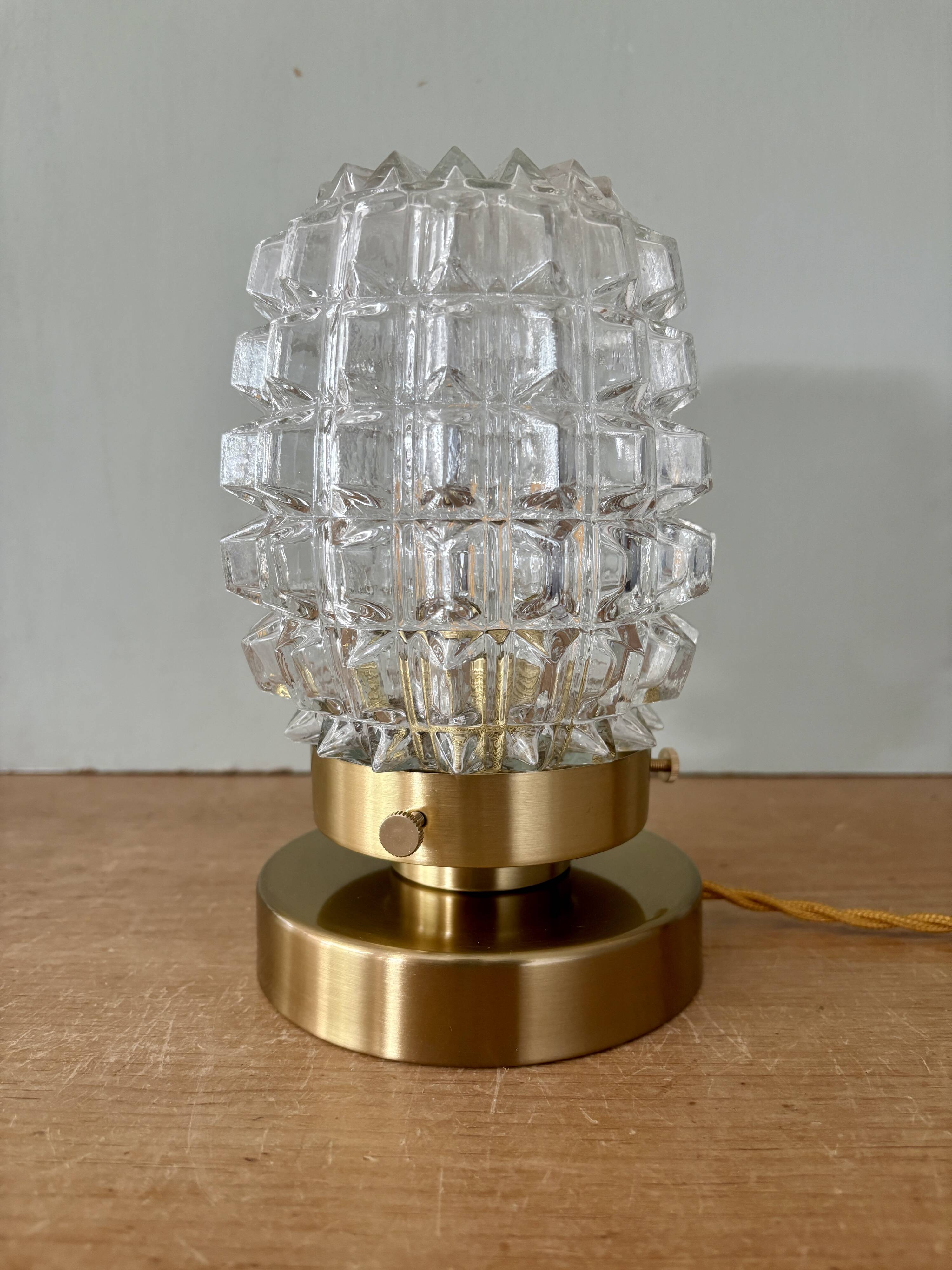 Vintage globe table lamp in transparent molded glass