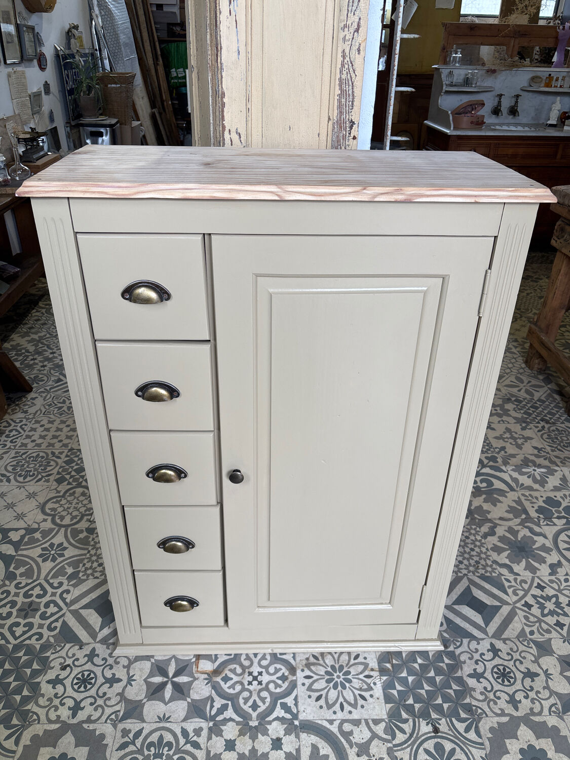 Beige sideboard with 5 drawers