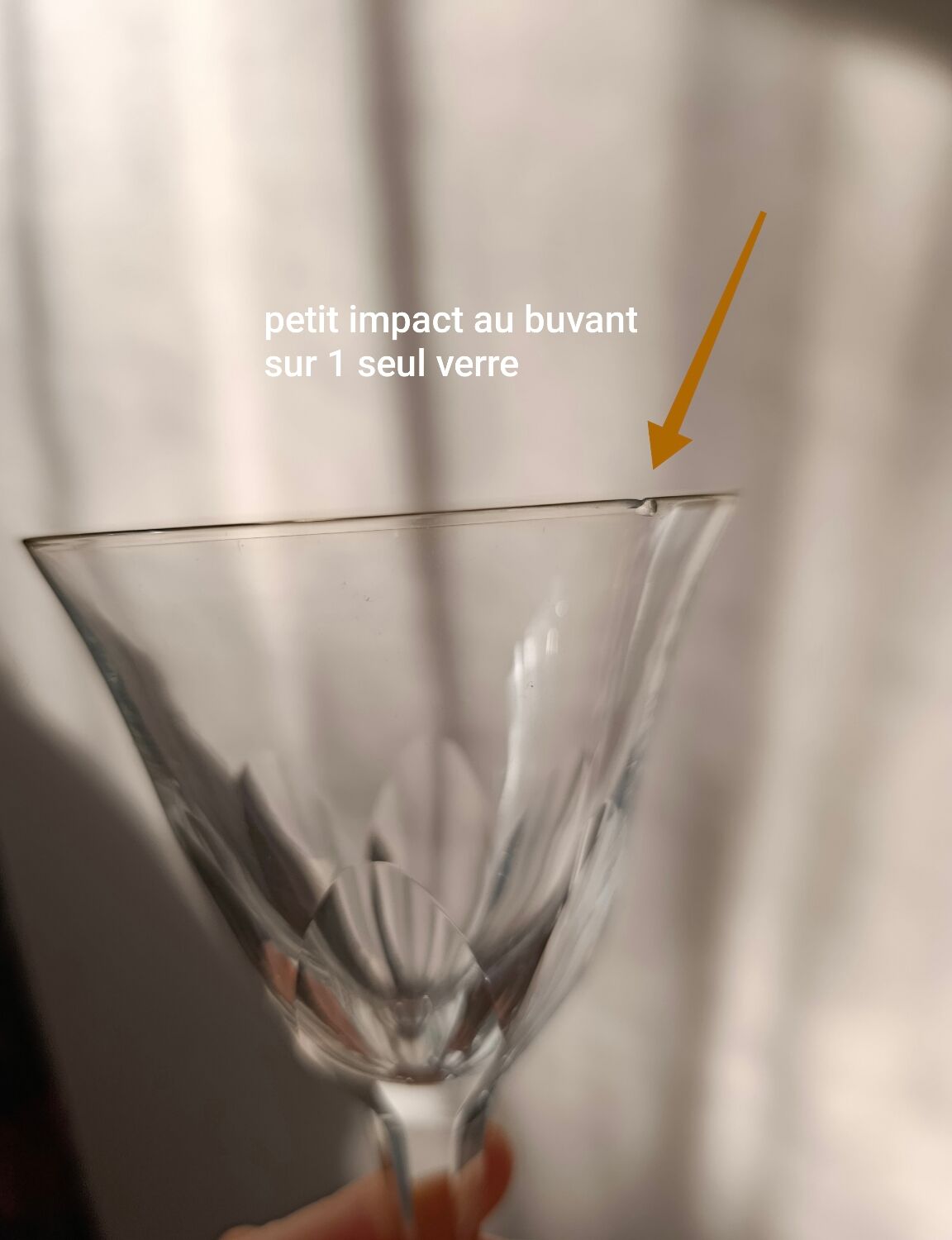 6 crystal water/wine glasses with flat ribs, vintage