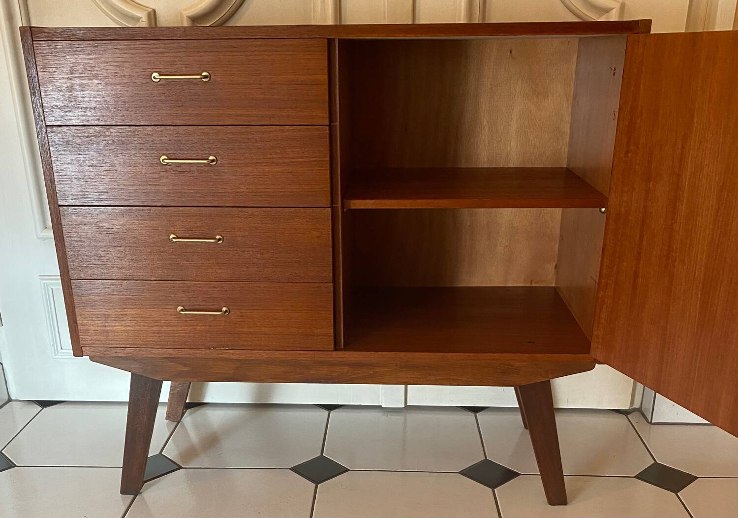 Vintage chest of drawers with compass feet