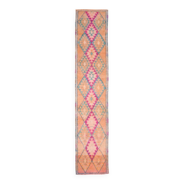 2x12 Rug For Kitchen Orange Herki Vintage Runner Rug, 73x369Cm