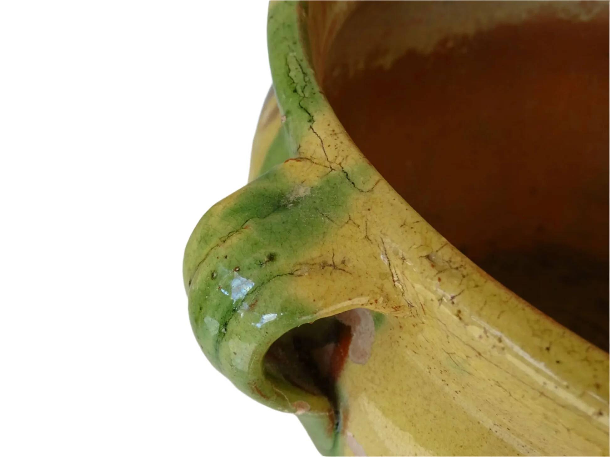 Pot de fleurs ancien en terre cuite émaillée de Castelnaudary, France