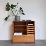 Vintage tambour cabinet - archive in oak