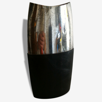 Vase argent /cuir vers 1950