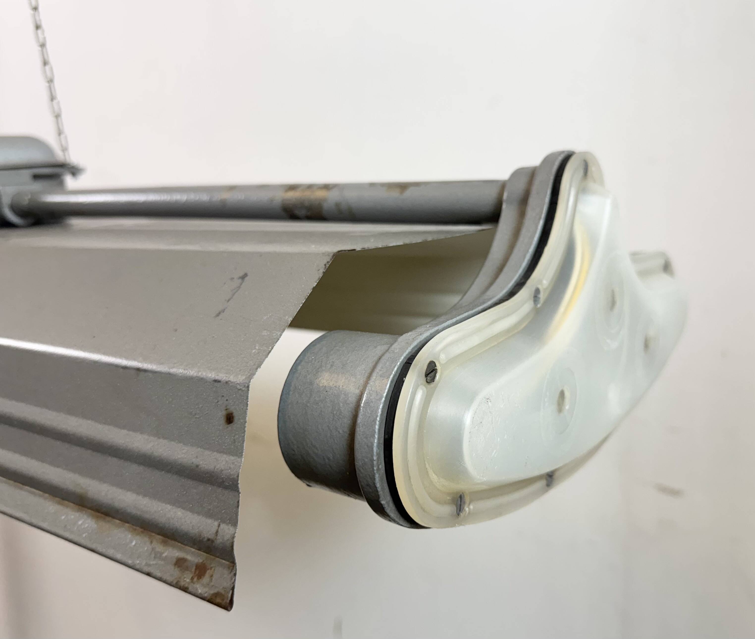 Grey Industrial Hanging Tube Light from Polam Gdansk, 1970s