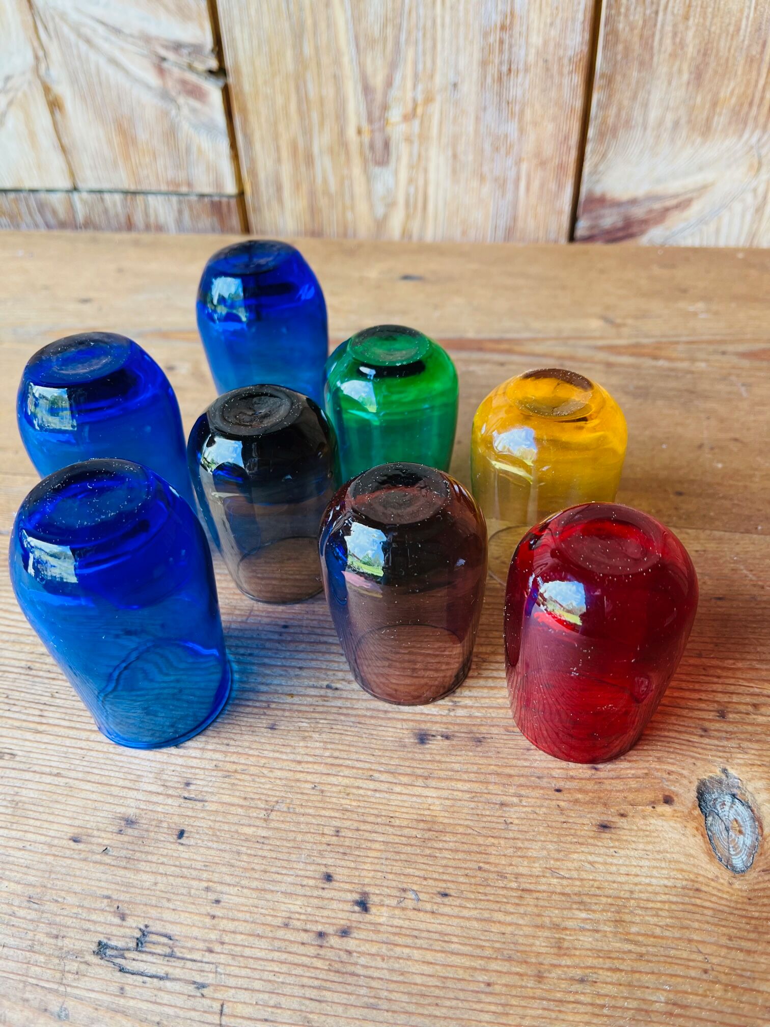 Set of colored liquor glasses 70s