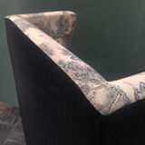Fauteuil à oreilles toile de Jouy