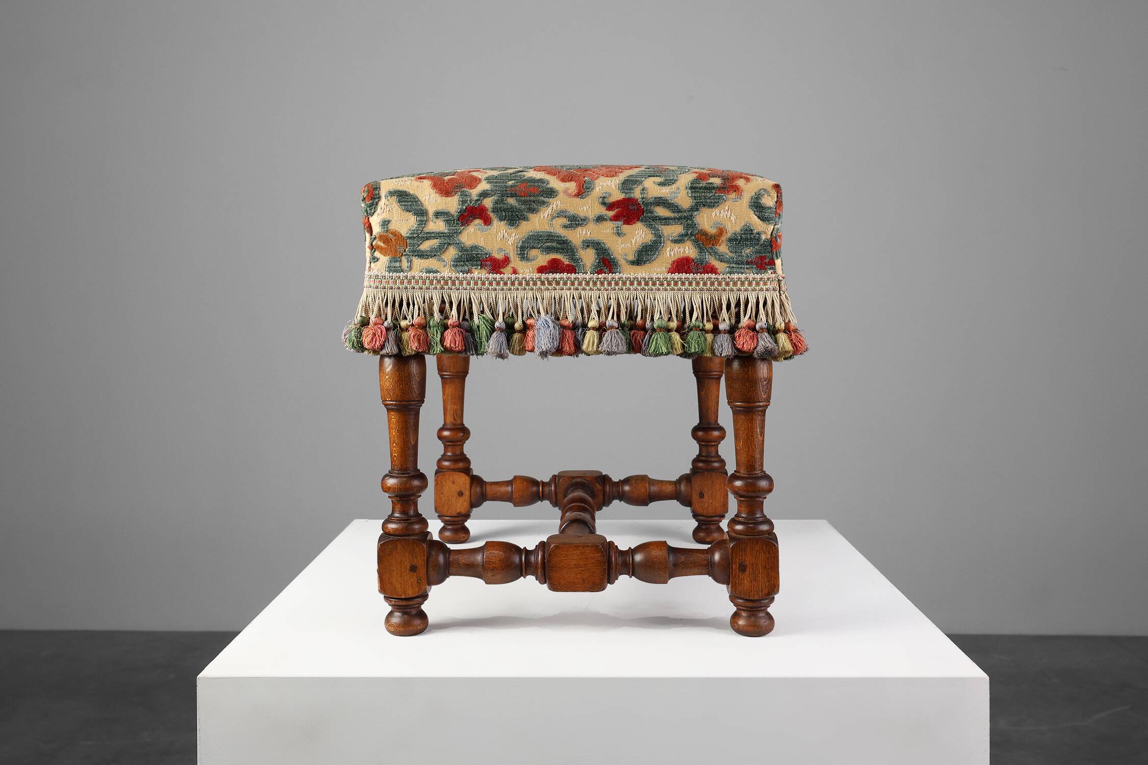 Early 20th Century Pair of Wood & Fabric French Footstools