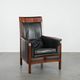 Black cow leather armchair in Art Deco design