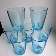 Set of 7 water glasses Made in France blue glass 70s