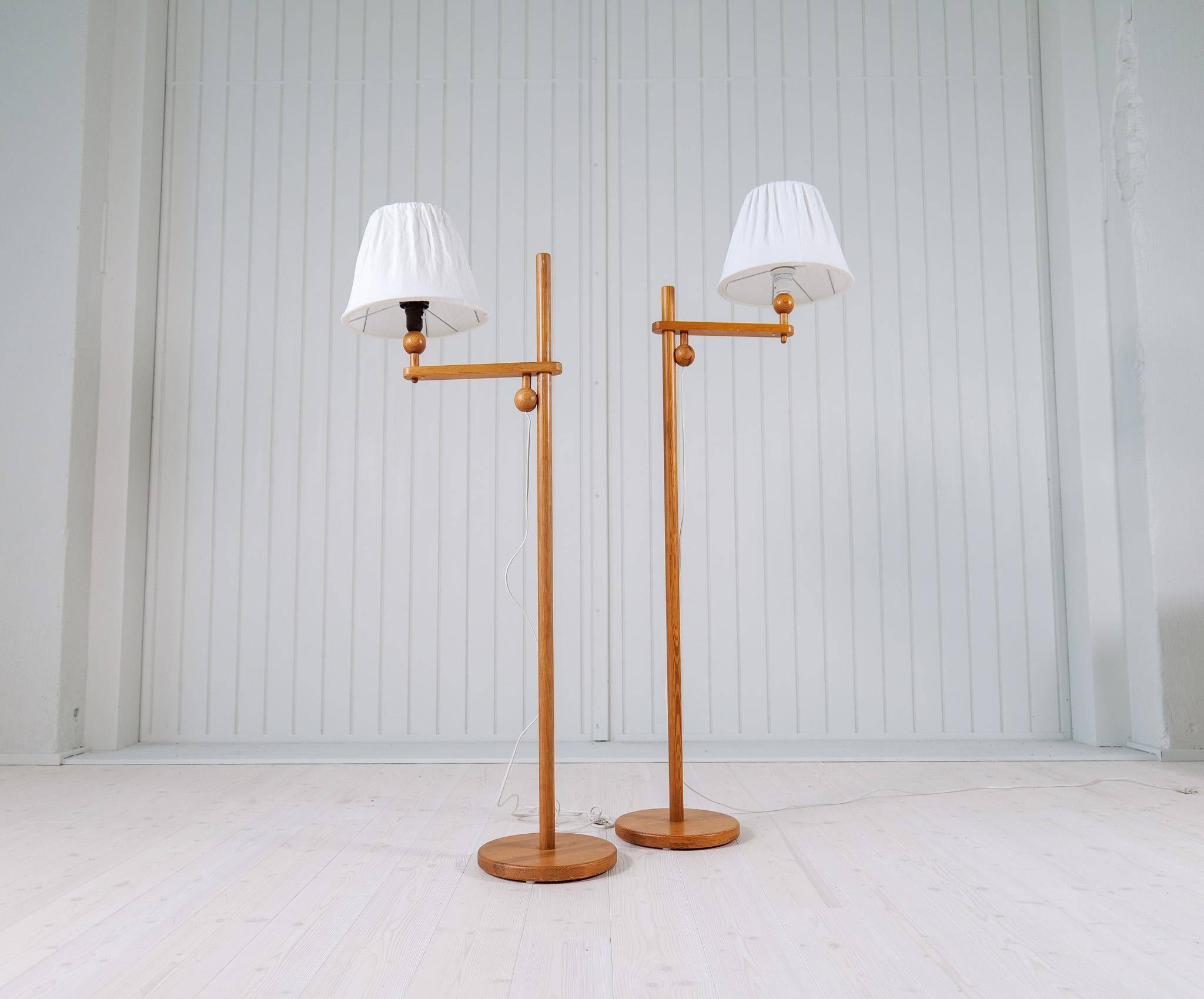 Sculptural modern floor lamps in pine, Yngve Ekström Sweden 1970s