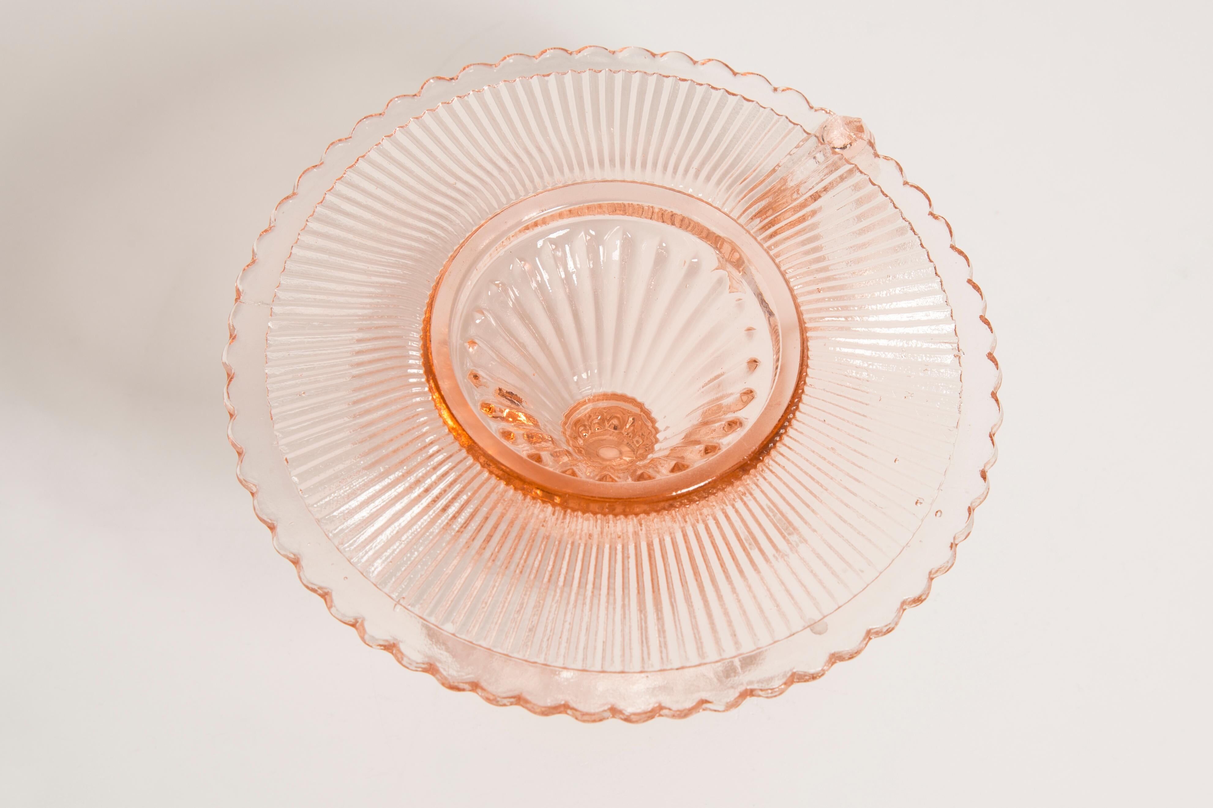 Pale pink glass candlestick mid-century, Europe, 1960s