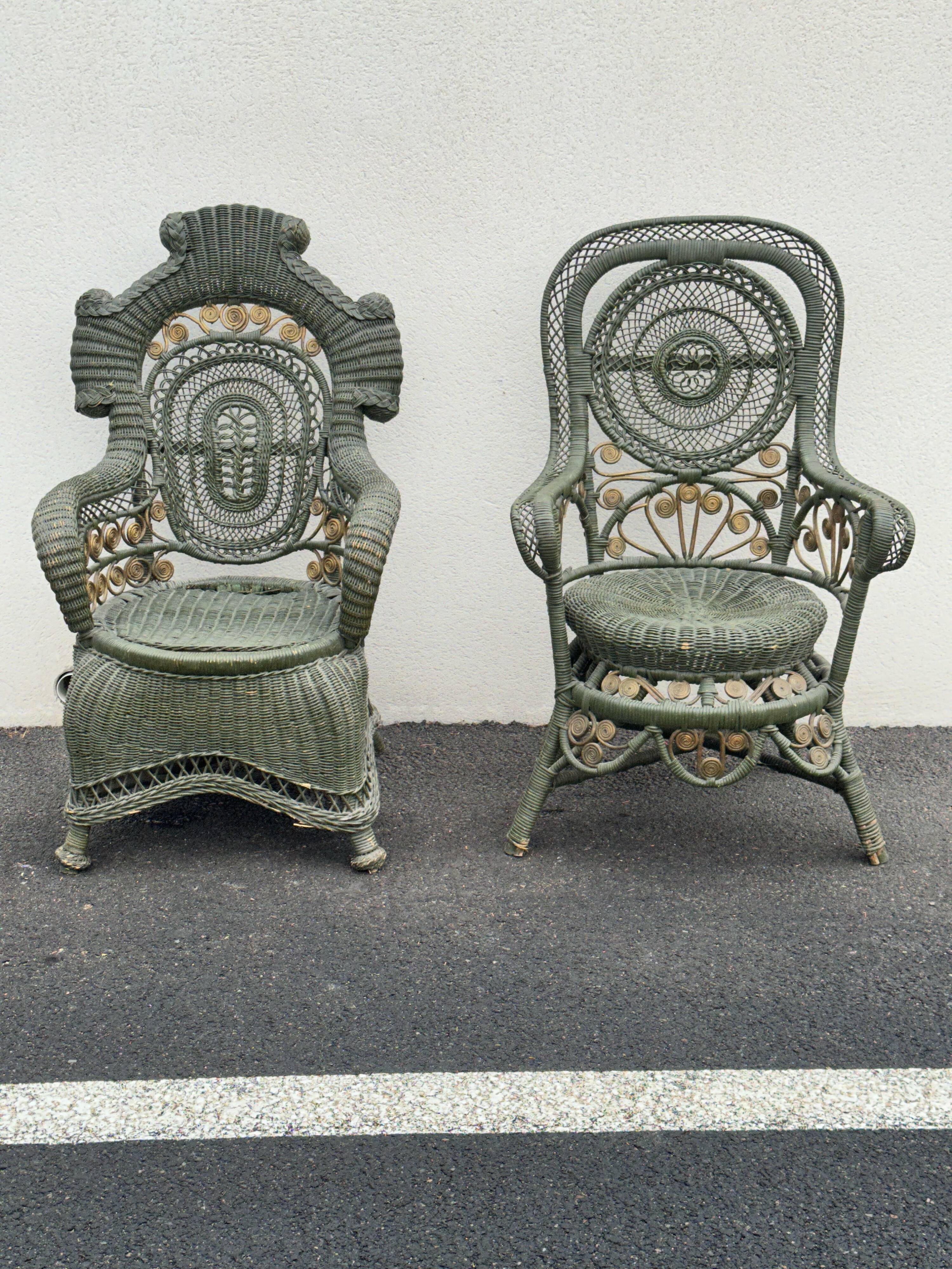 Perret & Vibert pair of ornate rattan armchairs, circa 1890