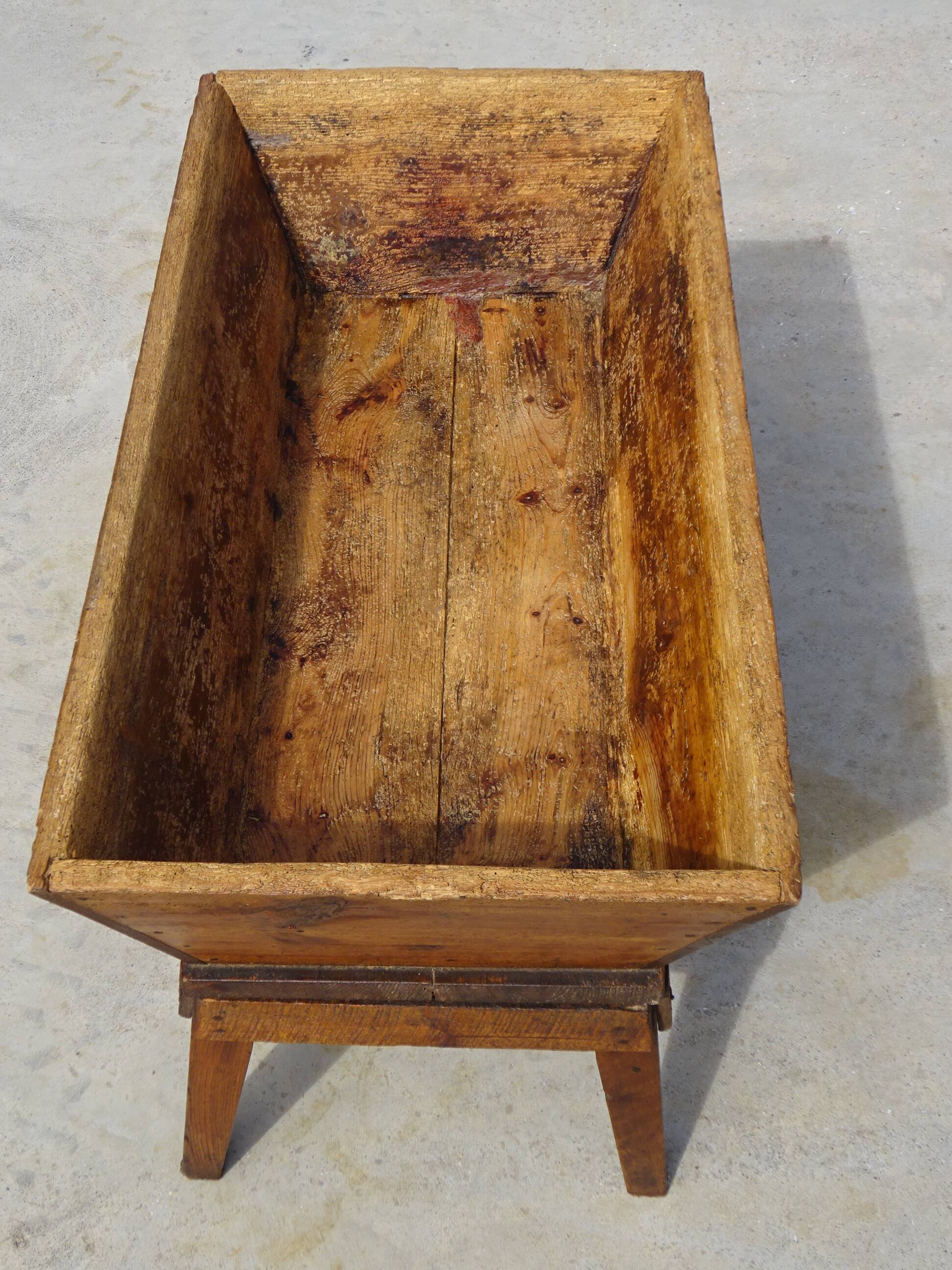 Antique oak dough trough, removable lid and base.