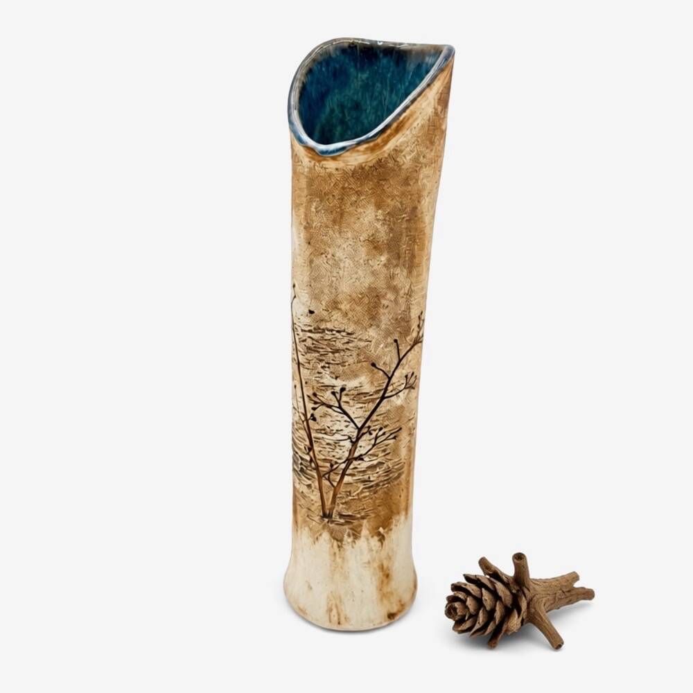 Asymmetrical soliflore in stoneware by Derek Rowe Underground Pottery Australia.