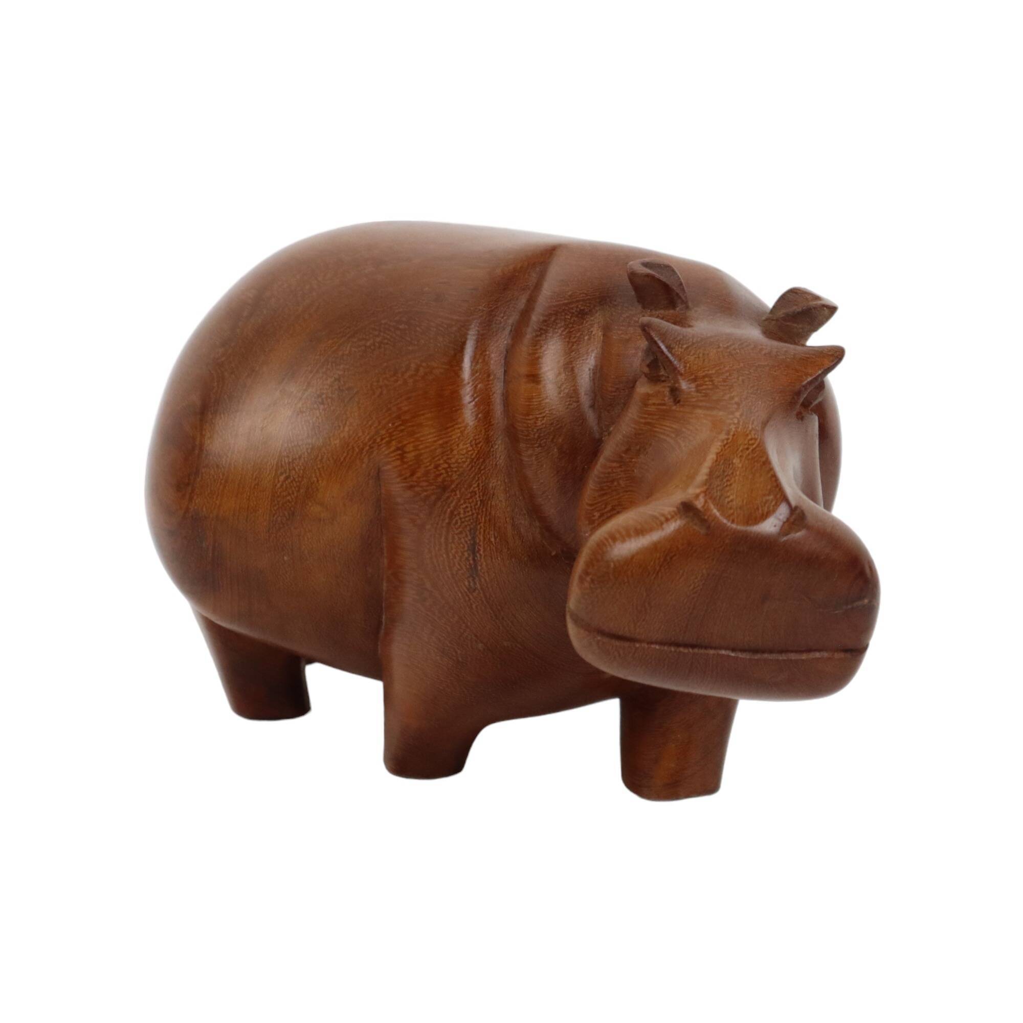 Vintage Hippopotamus Solid Teak Wood Figurine Sculpture Figure