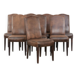 Great set of 8 stylish vintage sheepskin dining chairs with character