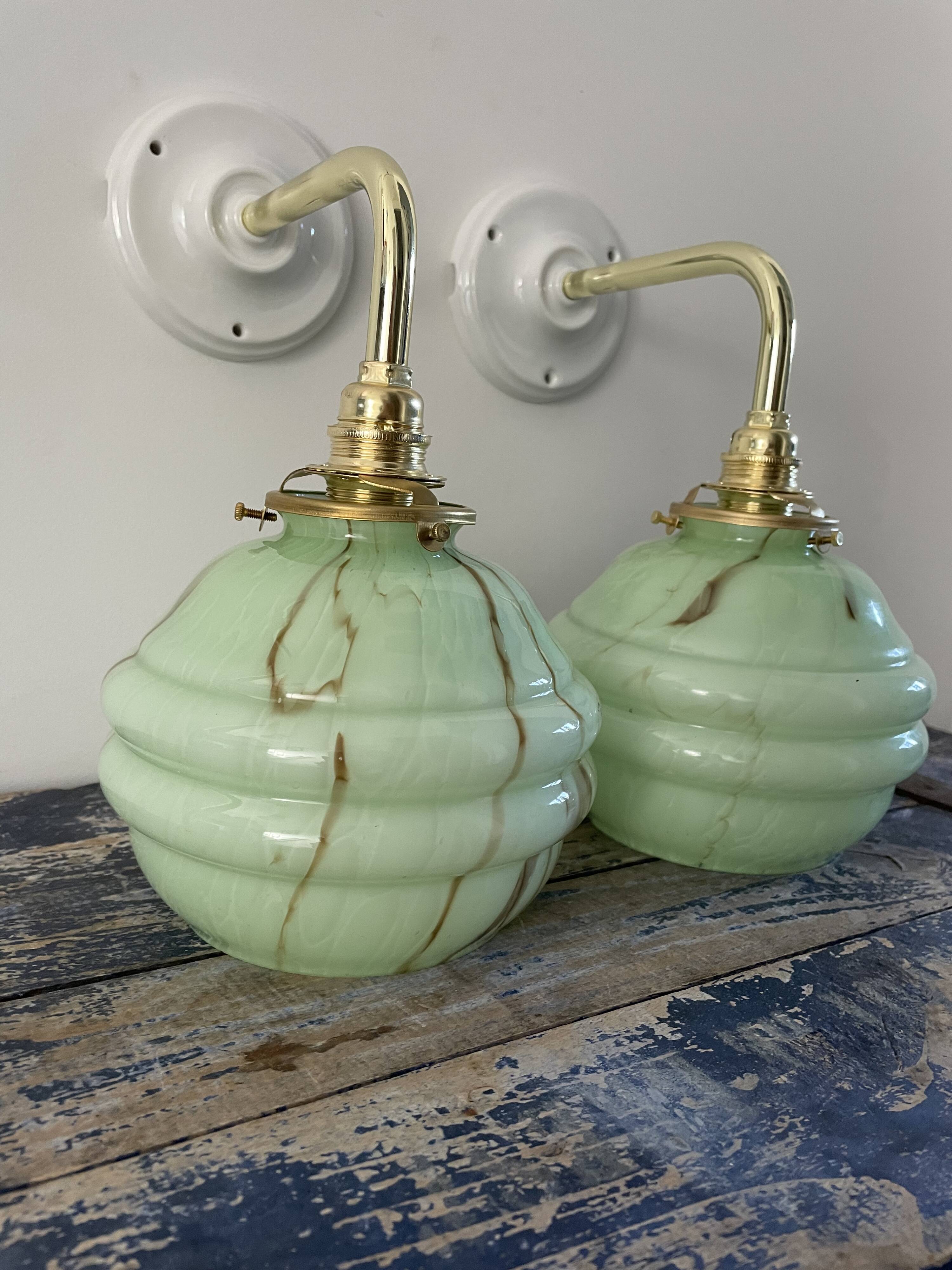 Pair of new electrified mint Art Deco sconces