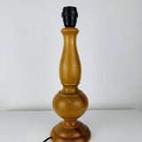 Turned wood lamp with orange shade, 1970s.