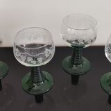 4 old Alsatian Roemer wine glasses decorated with vines