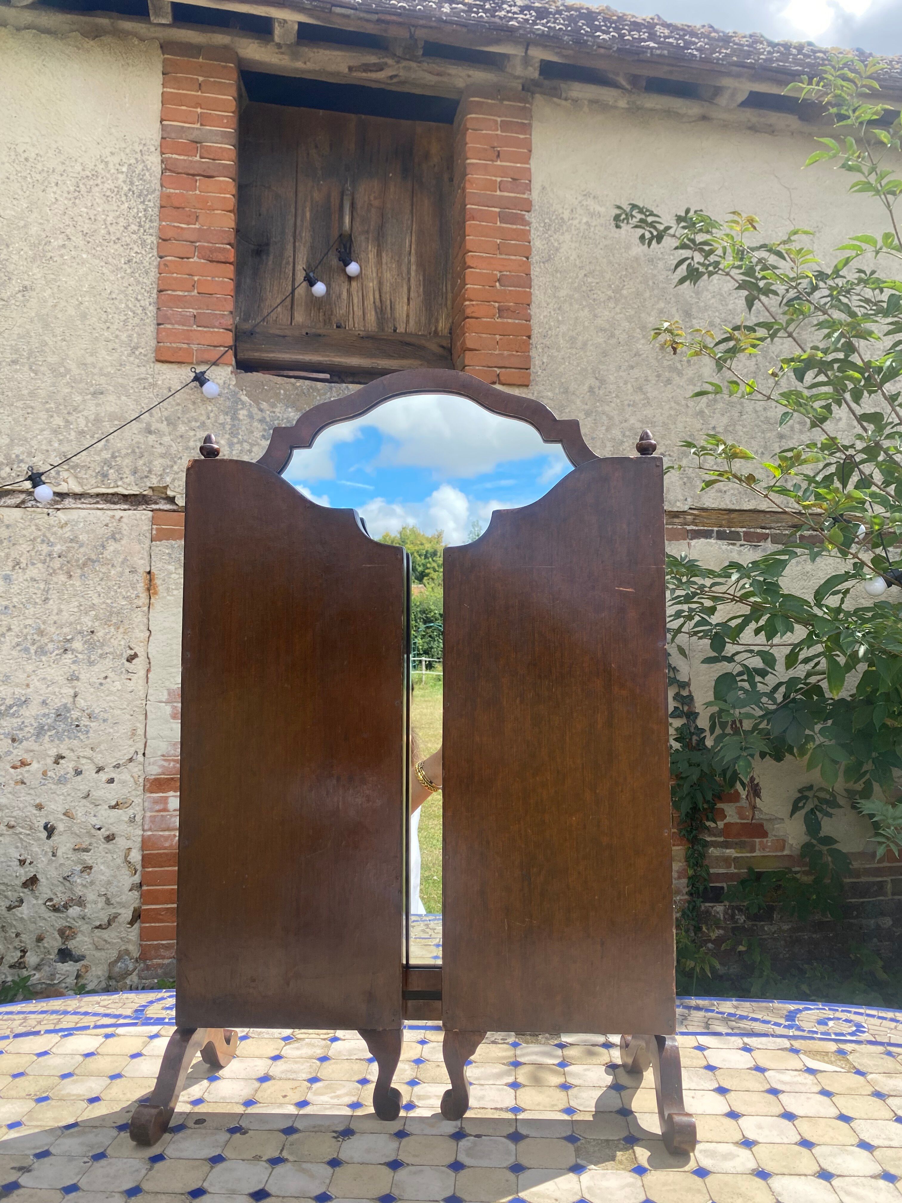Miroir psyché triptyque en acajou