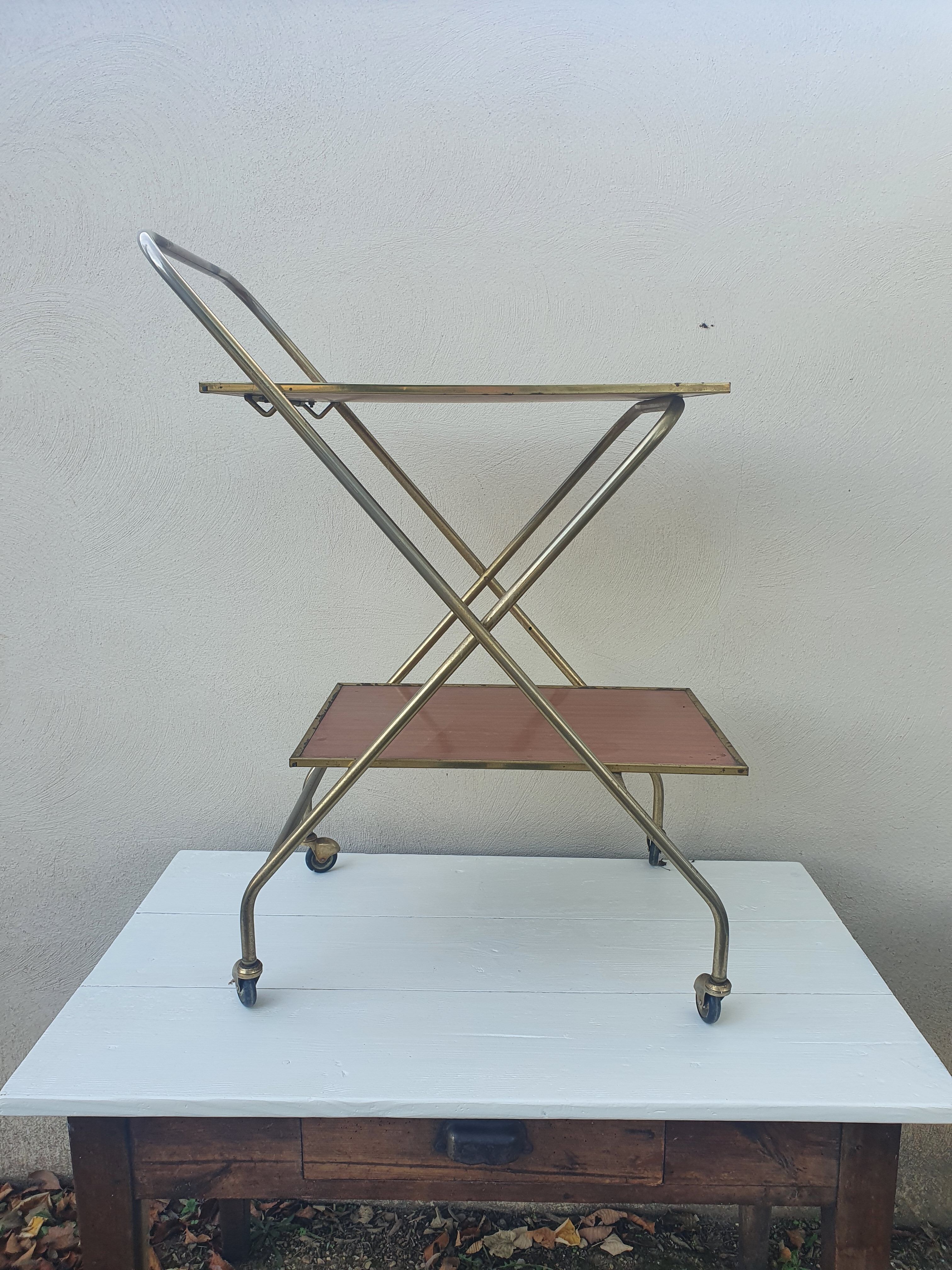 Vintage folding rolling service in Formica and brass plated